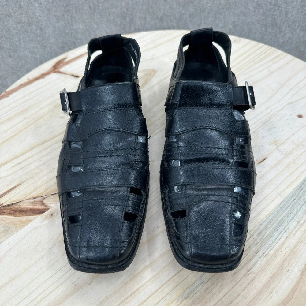 Stacy Adams Fisherman Sandals Mens 12 Black Leather Buckle Strap
